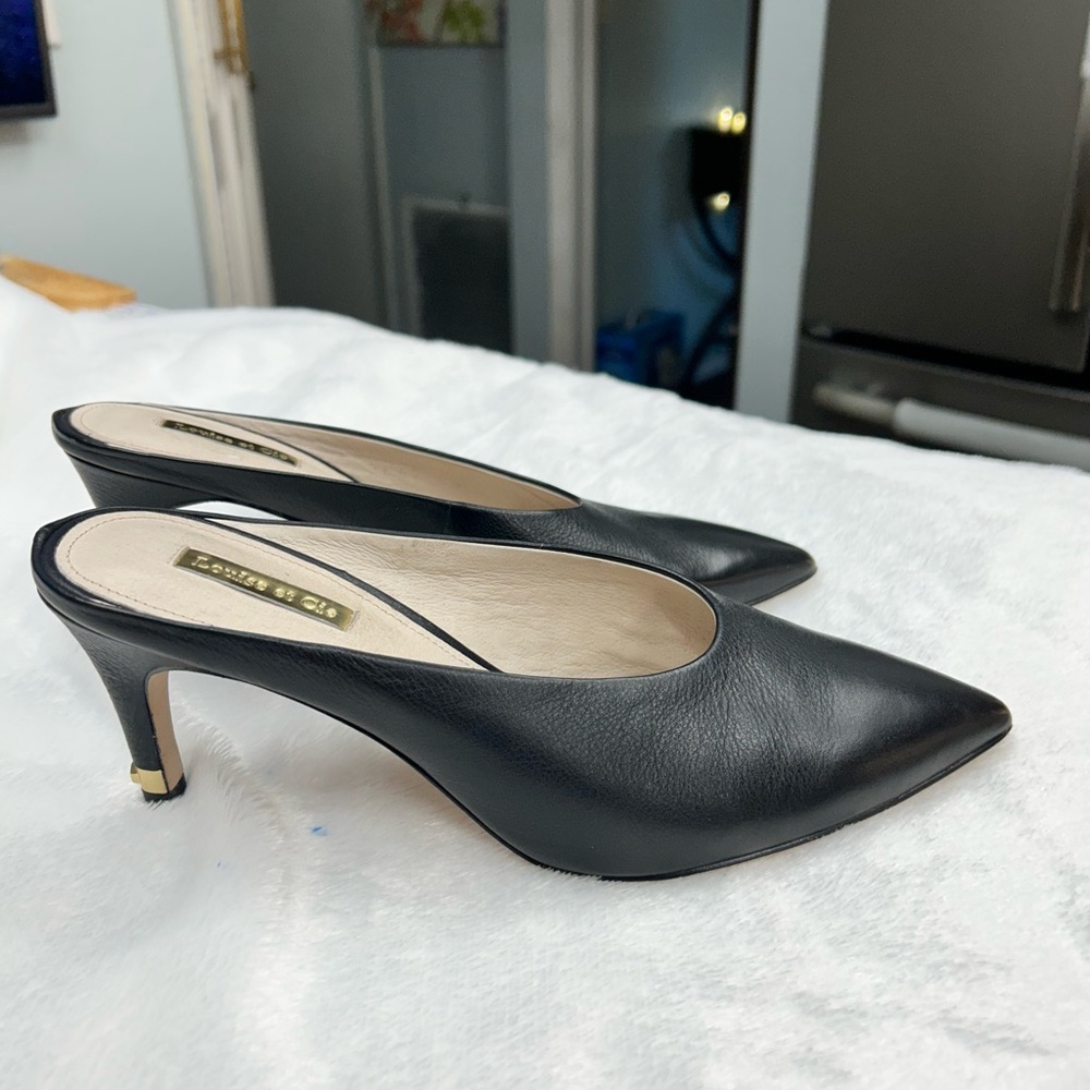 Louise Et Cie kitten heel Black Leather Mules